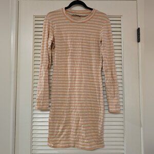 Just Female - Peach & Grey Long-Sleeve Striped Casual Dress